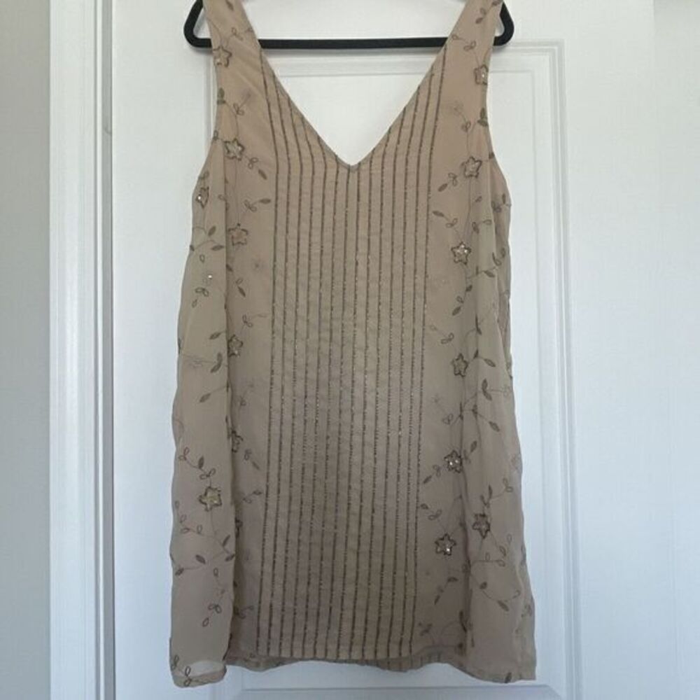 Urban Outfitters M‎ Gold Beading Embroidered Shift Dress EUC!